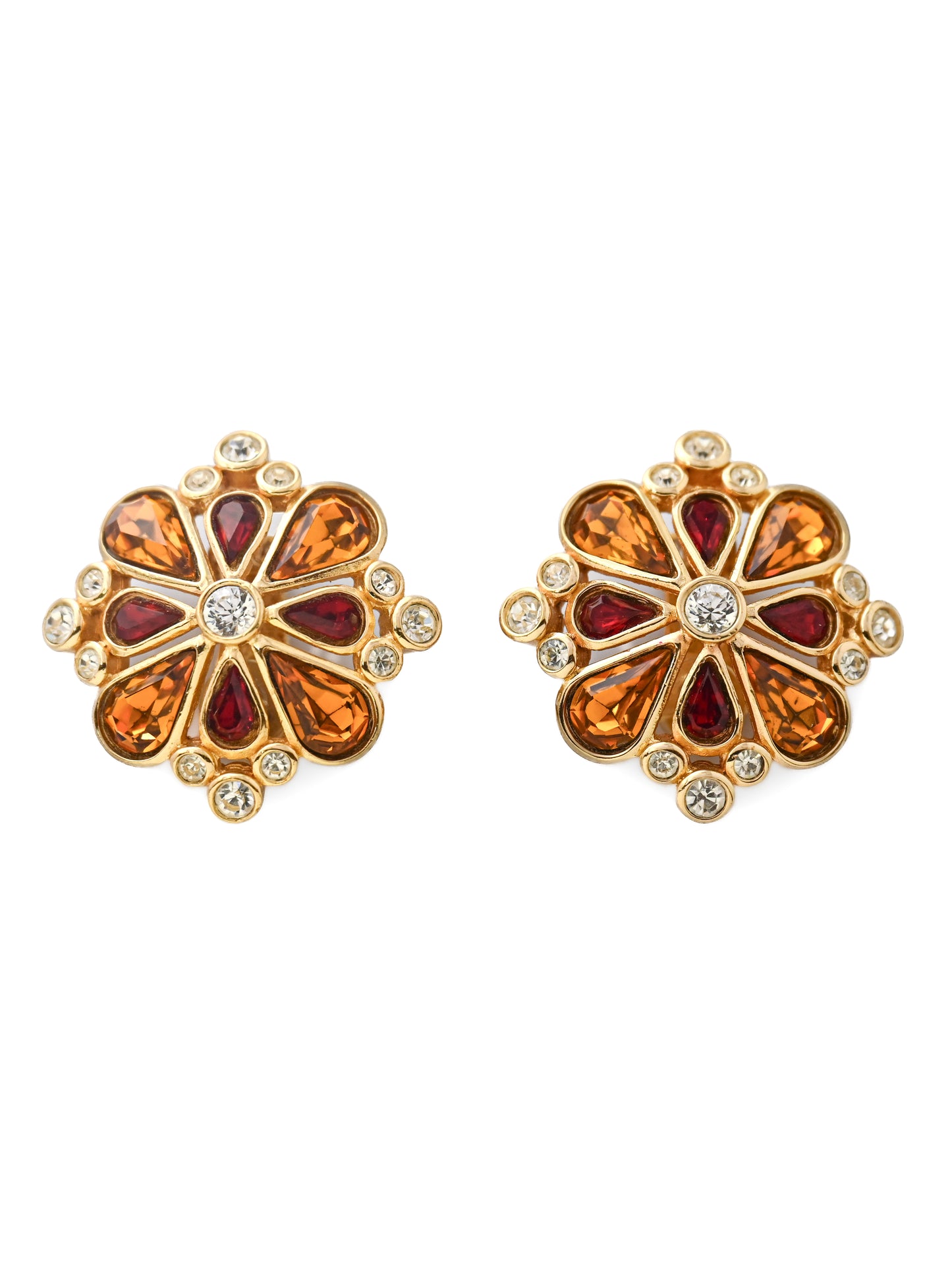 Dior Flower Orange Red Clip Earrings