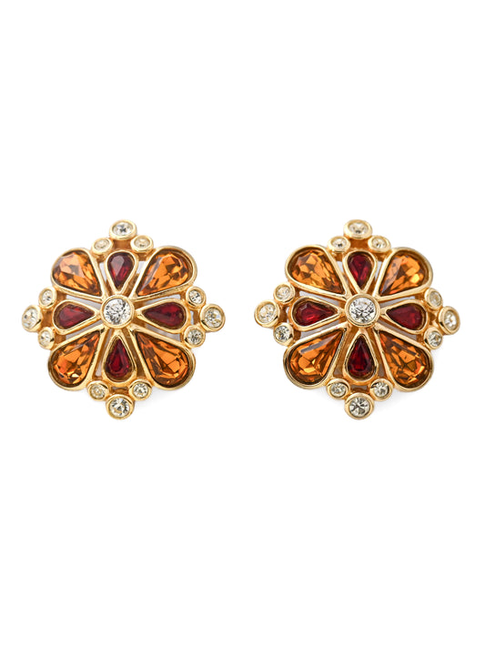 Dior Flower Orange Red Clip Earrings