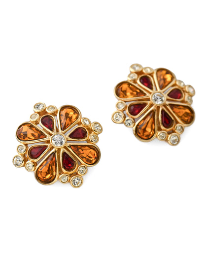 Dior Flower Orange Red Clip Earrings