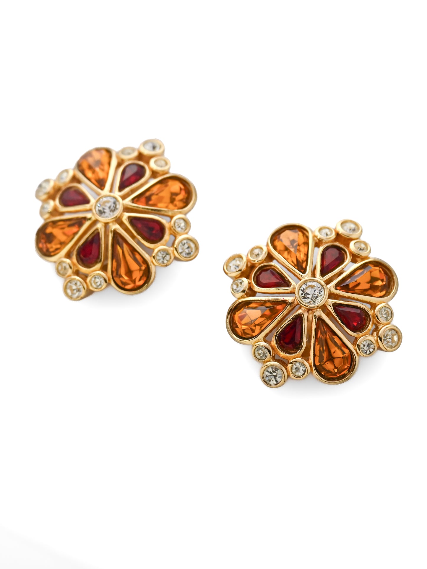 Dior Flower Orange Red Clip Earrings