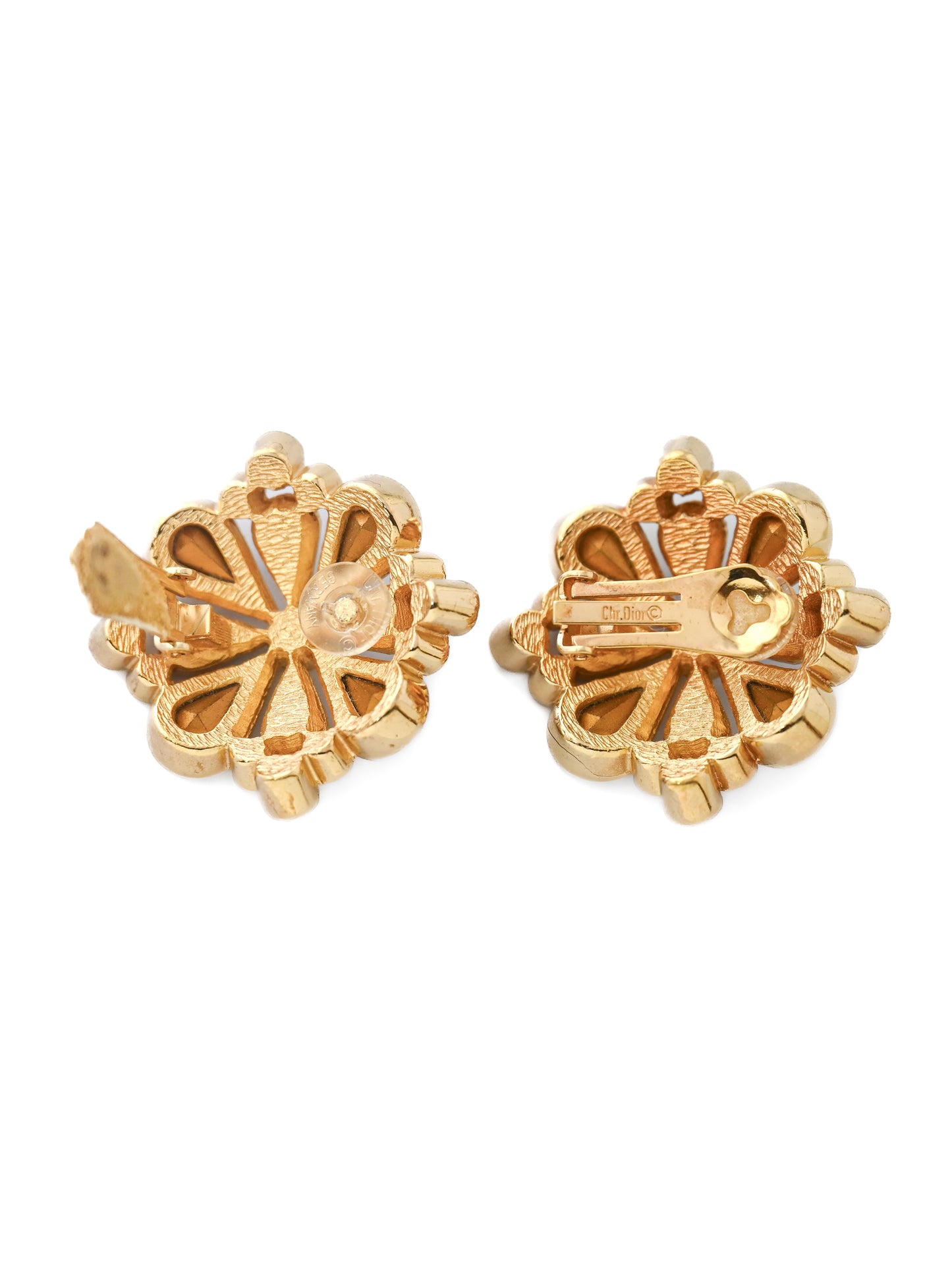 Dior Flower Orange Red Clip Earrings