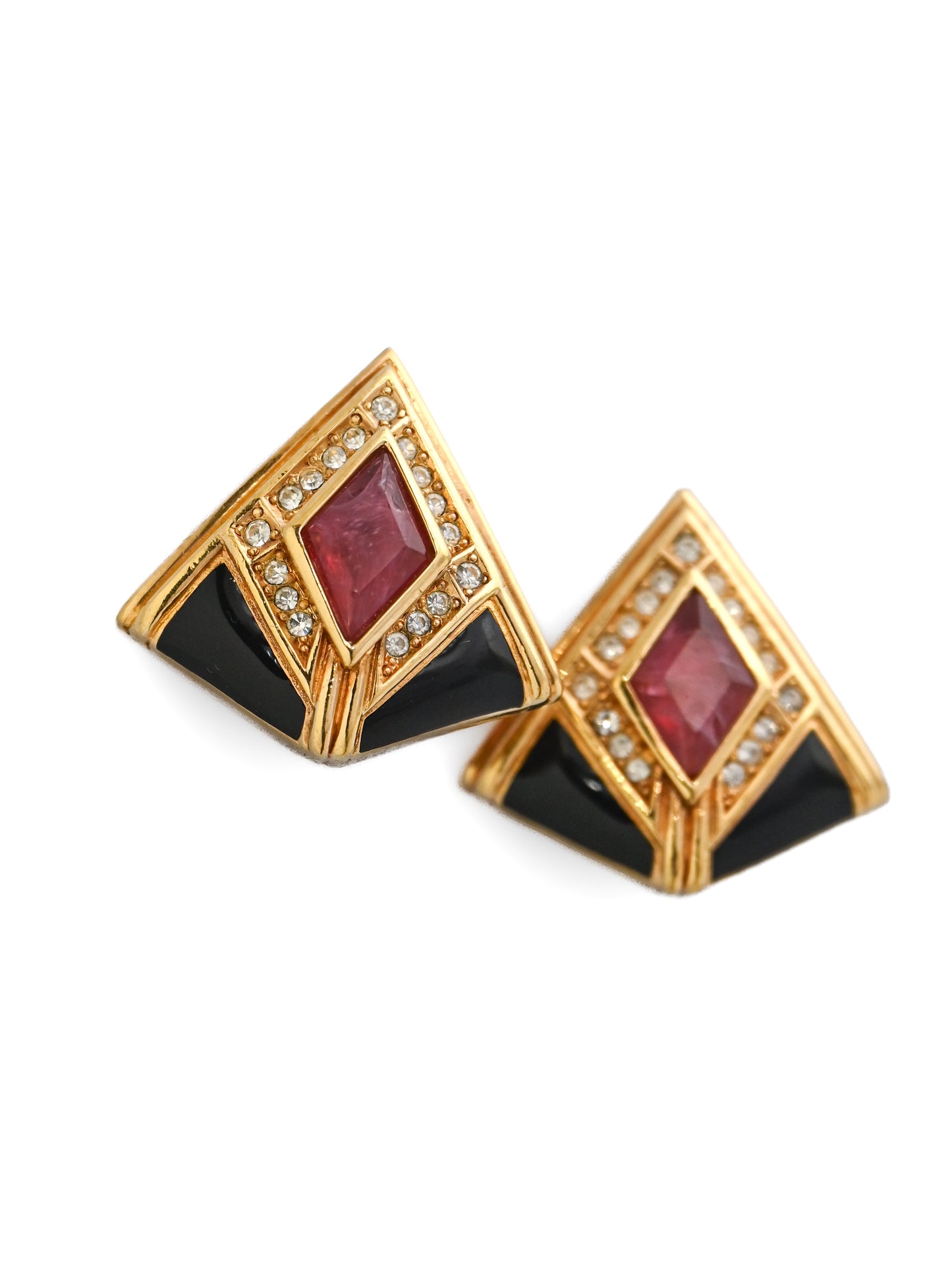 Dior Red Glass Triangular Clip Earrings