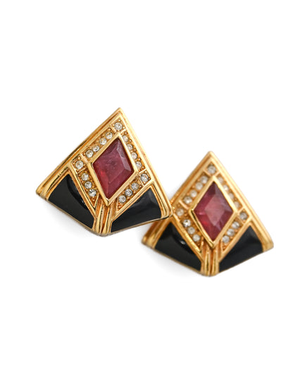 Dior Red Glass Triangular Clip Earrings