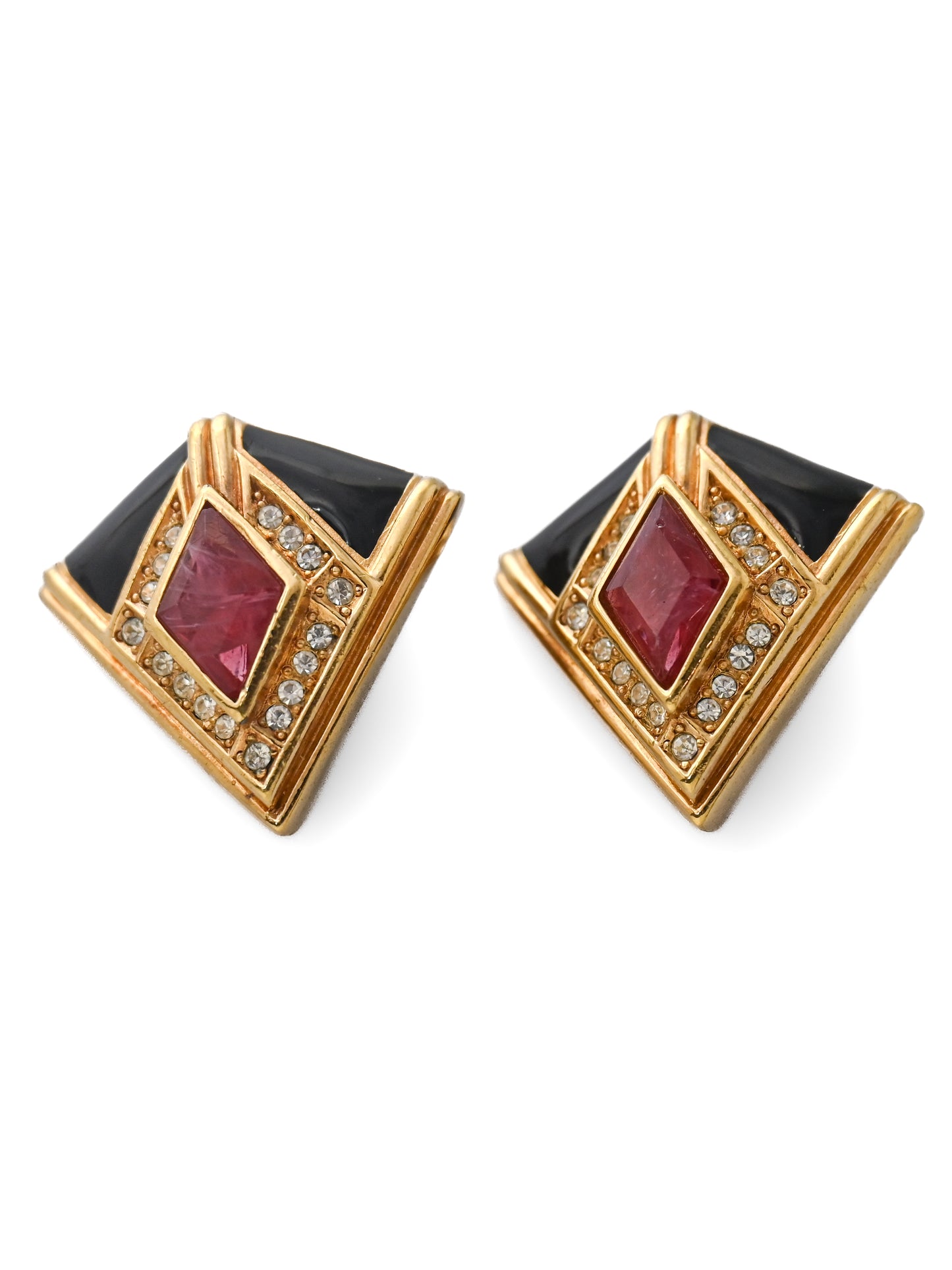 Dior Red Glass Triangular Clip Earrings