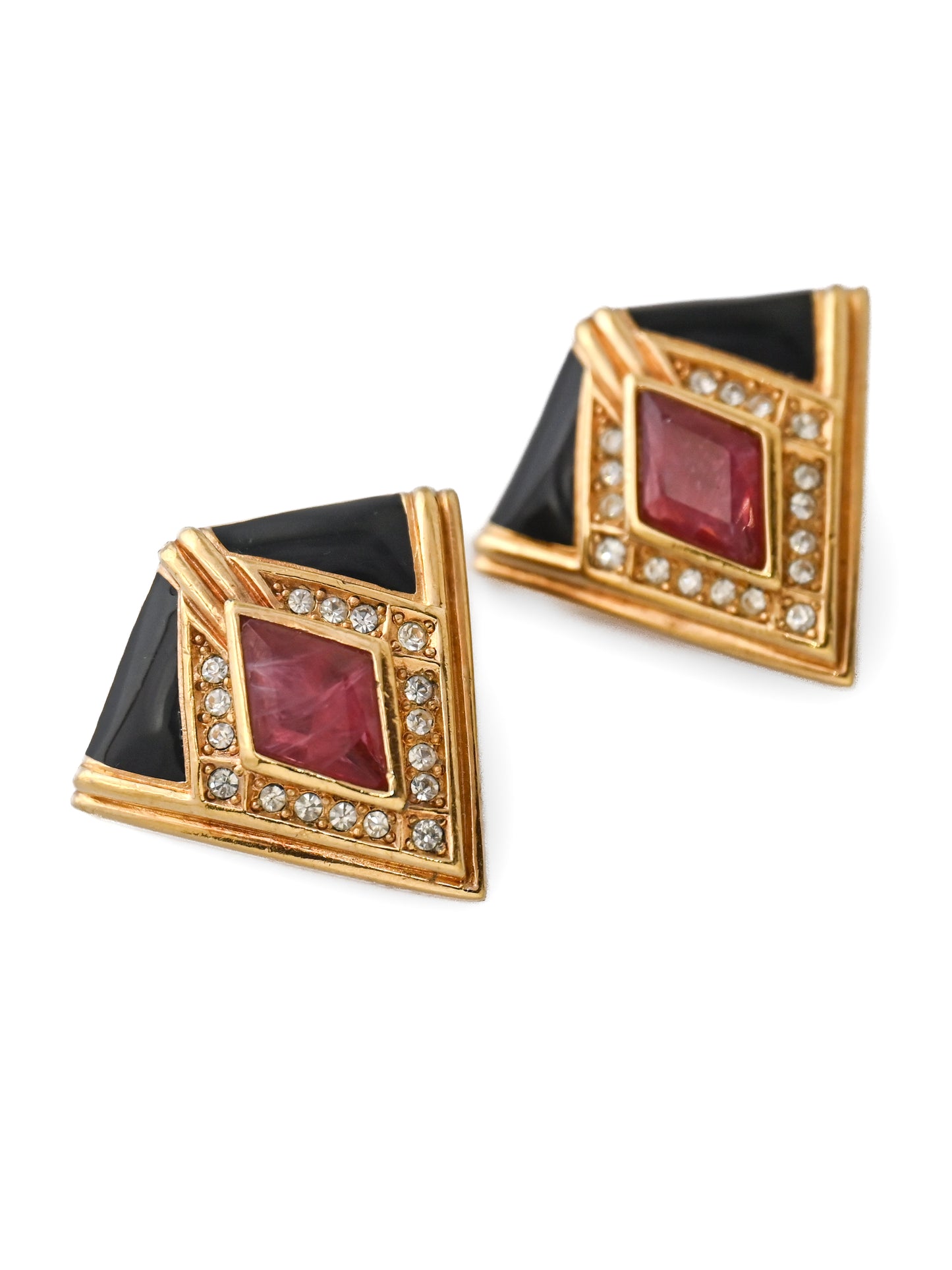 Dior Red Glass Triangular Clip Earrings