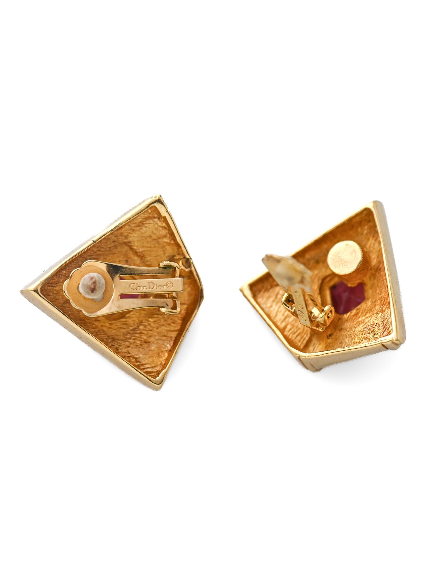 Dior Red Glass Triangular Clip Earrings