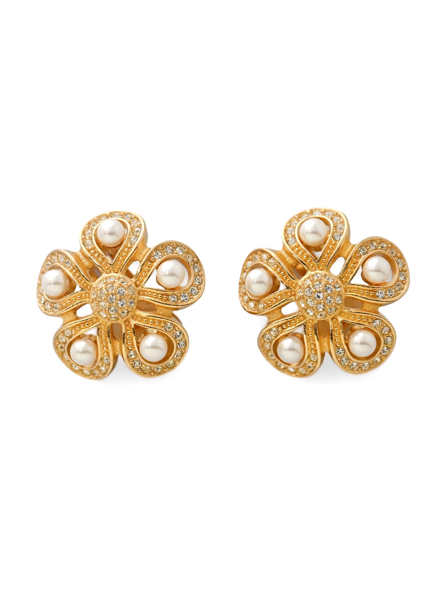 Dior Flower Pearl Clip Earrings