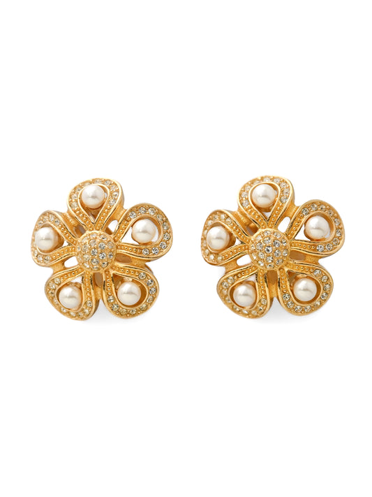 Dior Flower Pearl Clip Earrings