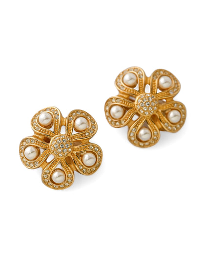 Dior Flower Pearl Clip Earrings