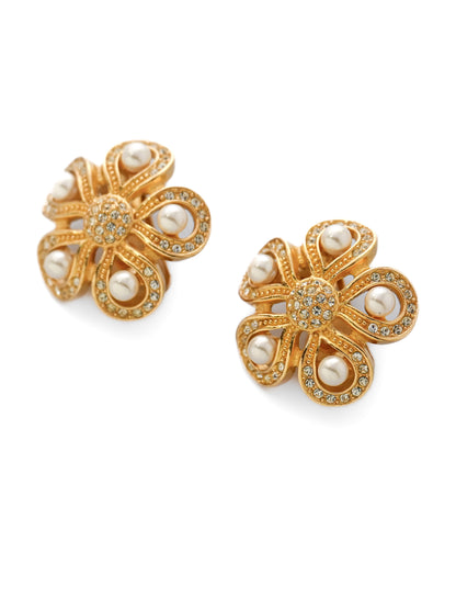 Dior Flower Pearl Clip Earrings