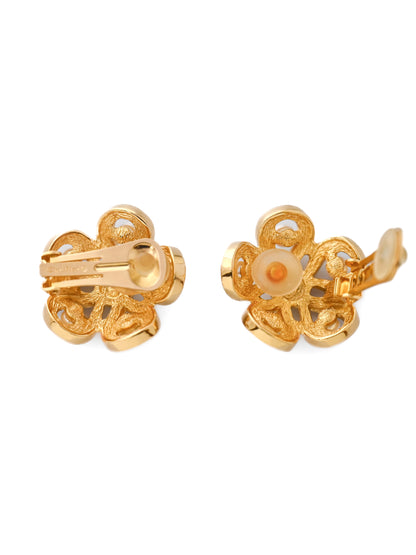 Dior Flower Pearl Clip Earrings