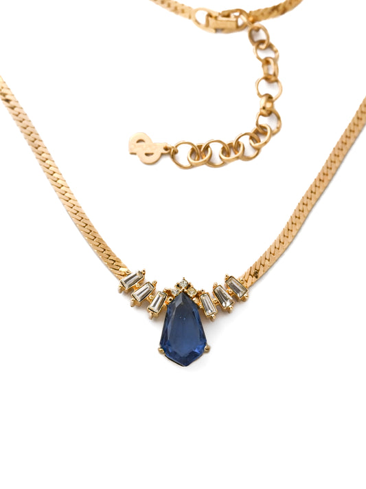 Dior Blue Rhinestone Herringbone Chain Necklace