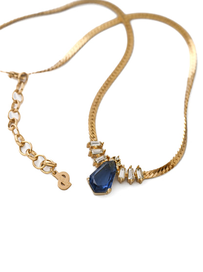 Dior Blue Rhinestone Herringbone Chain Necklace